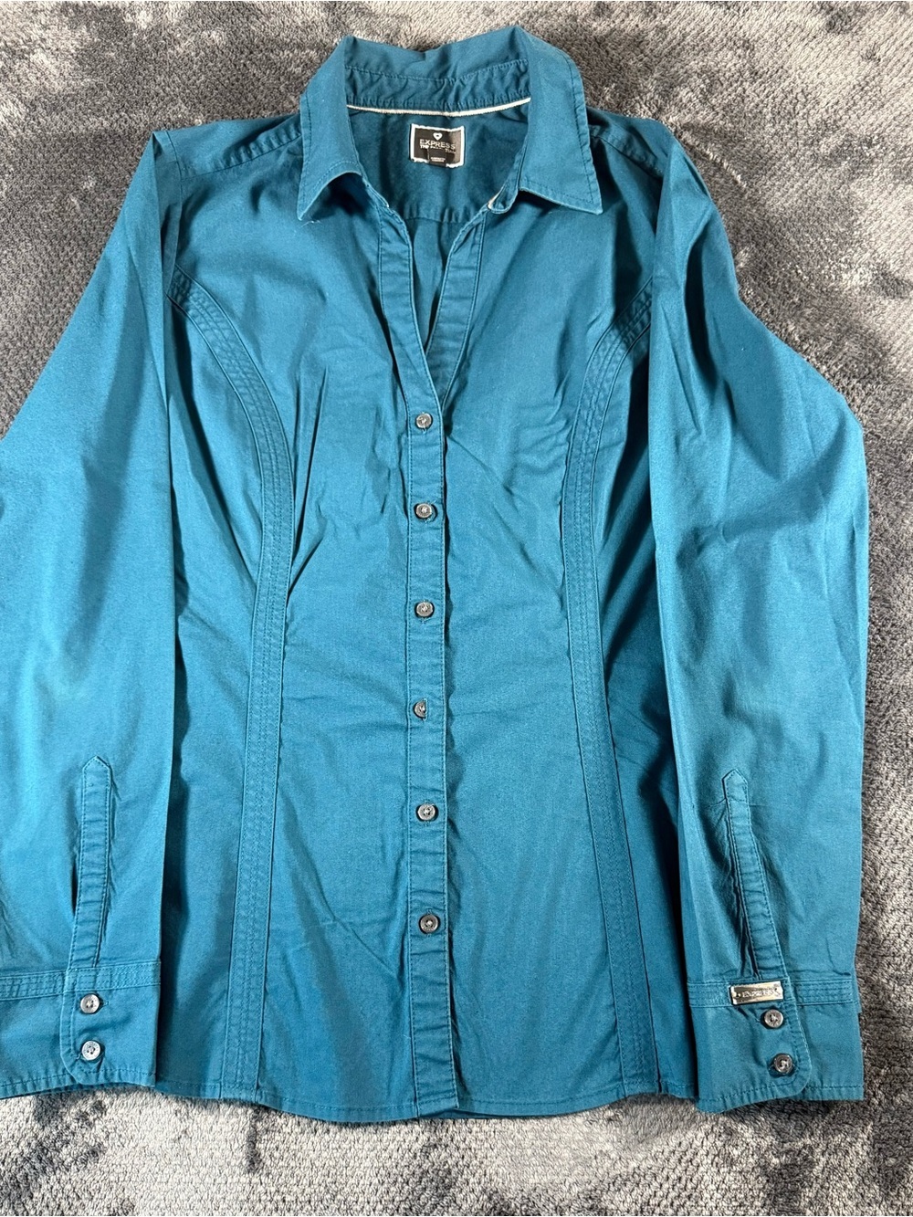 Express the Essential Shirt botton shirt teal medium